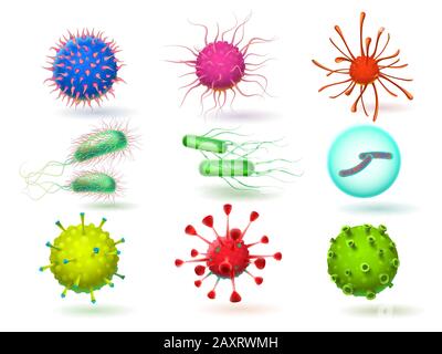 Virus épidémique microscopique, bactéries bacillus et parasites Illustration de Vecteur