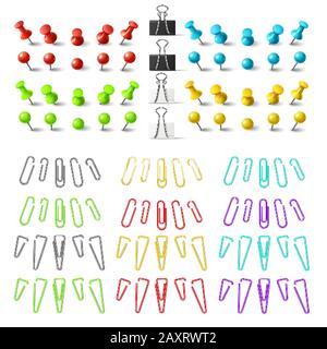 Boutons-poussoirs et classeurs à trombones colorés, éléments de personnel Illustration de Vecteur