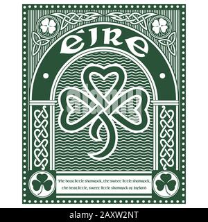 Design irlandais celtique dans un style rétro et rétro, et trèfle de style celtique, illustration sur le thème de la célébration de la journée de Saint-Patricks Illustration de Vecteur