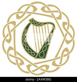 Irlande instrument de musique Harp, illustration sur le thème de la fête de Saint-Patrick Illustration de Vecteur