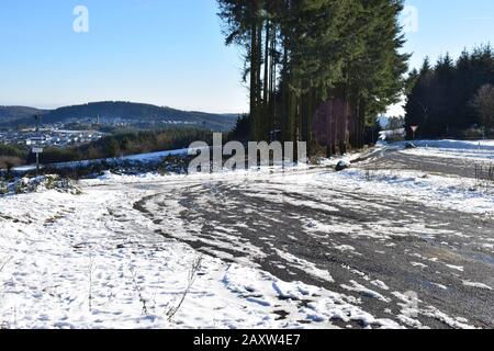 Neige à Bergheide Eifel Banque D'Images