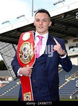 Josh Warrington lors de la conférence de presse au stade Emerald Headingley, Leeds. Banque D'Images