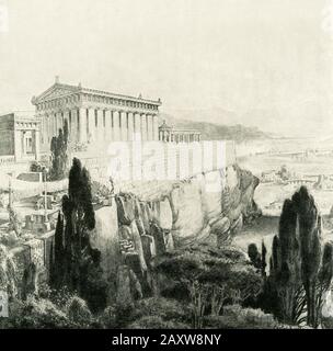 Cette illustration a été réalisée par Karl Weichardt (1846-1906), architecte allemand et peintre architectural. Il montre un ancien temple grec à Pompéi, la ville romaine détruite en 79 A.D. dans l'éruption du Vésuve. Banque D'Images