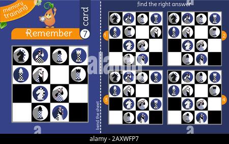 la formation en mémoire pour les enfants et les adultes. la tâche du jeu est de se rappeler, trouver la bonne réponse Illustration de Vecteur