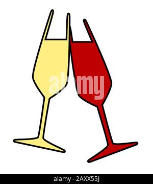 Deux verres à vin chargés et colorés isolés sur un fond blanc. Illustration de Vecteur