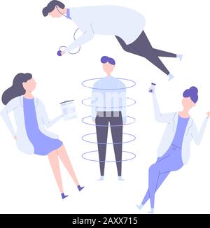 Le patient est entouré de médecins. Illustration de Vecteur
