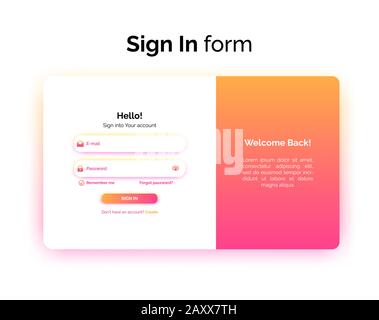 Formulaire de connexion, interface utilisateur de conception Web UX, interface de connexion avec gradient, illustration vectorielle. Illustration de Vecteur