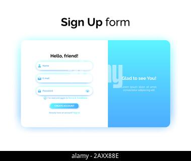 Formulaire d'inscription, conception Web, interface d'enregistrement UI UX avec gradient, illustration vectorielle. Illustration de Vecteur
