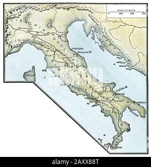 La route d'Hannibal pour envahir Rome, Punic Wars. Coupe de bois de couleur manuelle Banque D'Images