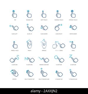 Touchez gestes icônes vectorielles. Geste appuyez sur le doigt, geste appuyez sur la main, geste appuyez sur et faites pivoter l'illustration Illustration de Vecteur