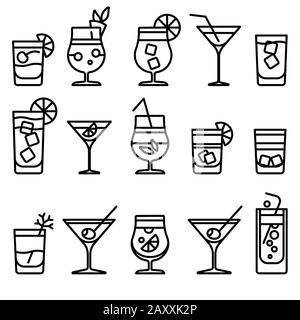 Symboles cocktail à lignes fines. Cocktails à base d'alcool boissons vectorielles symbole ou cocktails de fête Illustration de Vecteur