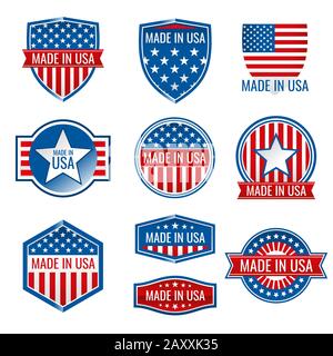 Fabriqué aux États-Unis icônes vectorielles. Made in usa icon, produit américain fabriqué aux etats-unis, qualité faite en usa illustration Illustration de Vecteur