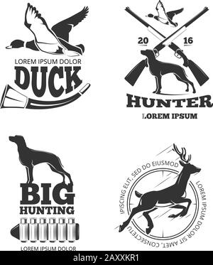 Clubs de chasse vintage étiquettes vectorielles et emblèmes et logos, jeux de badges. Club de chasse, chasse, badge, illustration de l'étiquette de chasse Illustration de Vecteur