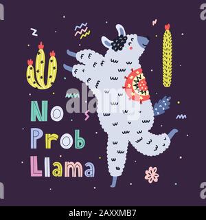 Pas d'imprimé rigolo De Prob Llama. Carte colorée avec joli lama dans un style puéril Illustration de Vecteur