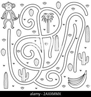 Jeu de labyrinthe noir et blanc pour les enfants. Page de coloriage pour enfants Illustration de Vecteur