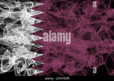Qatar Smoke Flag Sur Fond Noir, Qatar Flag Banque D'Images