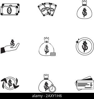 les icônes de commerce financier d'affaires monétaires définissent l'illustration vectorielle d'icône de style de ligne Illustration de Vecteur