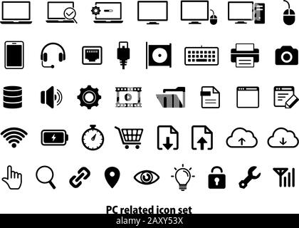 Jeu d'illustrations vectorielles d'icônes liées au PC (ordinateur personnel) Illustration de Vecteur
