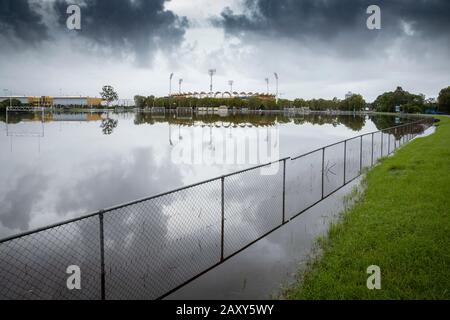 Inondations au stade Metricon sur la Gold Coast, Queensland, Australie Banque D'Images