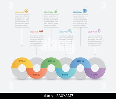 infographie en 6 cercles avec modèle de chronologie abstrait. Étape de présentation entreprise contexte moderne. Illustration de Vecteur