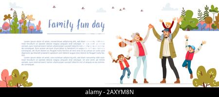 Journée de détente en famille. Affiche créative ou bannière de divertissement familial, activités pour enfants, environnement sain et sûr pour la famille Illustration de Vecteur