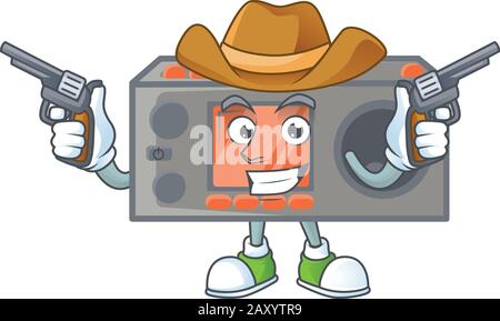 Le brave de l'émetteur-récepteur de radio Cowboy personnage de dessin animé tenant des armes Illustration de Vecteur