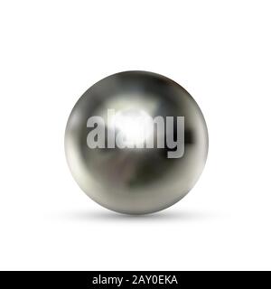 Perle noire brillante réaliste avec reflets isolés blanc Illustration de Vecteur
