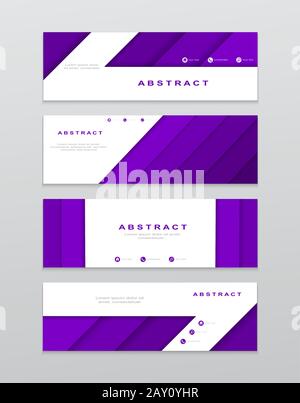 modèle de bannière abstraite à vecteur tridimensionnel. Bannière Web horizontale, design dynamique moderne. Motif créatif de la bannière violette de style découpés en papier Illustration de Vecteur