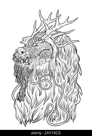 Dragon chinois longue page de coloriage. Illustration du contour. Feuille de coloriage pour dessin Dragon. Banque D'Images