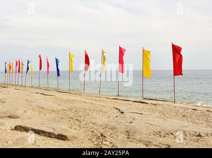 Les drapeaux sur la plage Banque D'Images