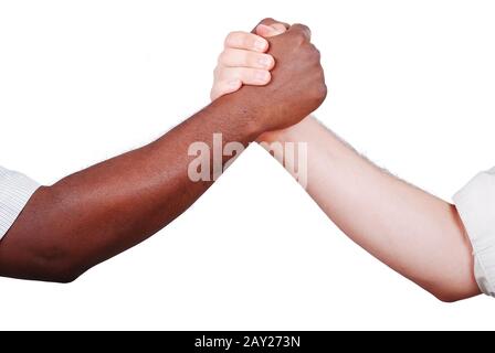 Deux mains trembler Banque D'Images