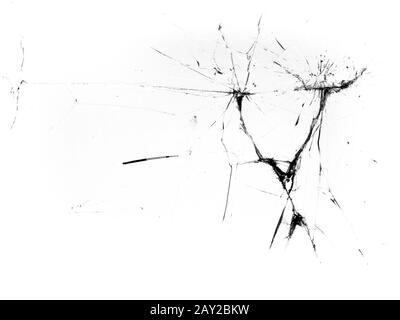 Fissures dans le verre. Verre cassé sur un arrière-plan blanc, objet de conception d'arrière-plan de texture Banque D'Images