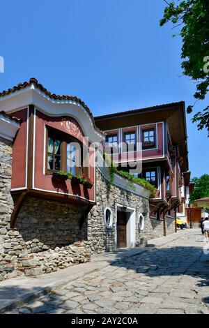 La Bulgarie, Plovdiv, bâtiment en structure traditionnelle dans la Vieille Ville, Quartier aka Hkhc Records Grad, ville devient capitale de la culture européenne 2019 Banque D'Images