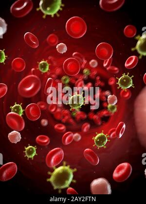 Rendu 3d illustration d'un virus qui infecte le sang Banque D'Images