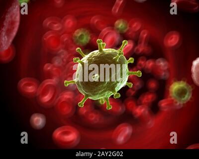 Rendu 3d illustration d'un virus qui infecte le sang Banque D'Images