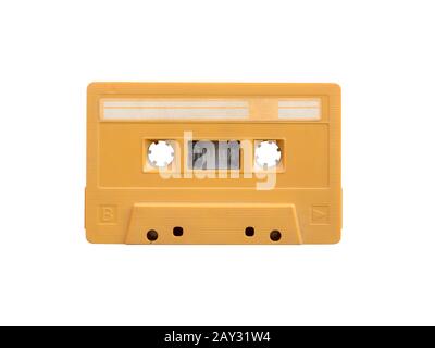 Cassette audio jaune vintage côté B isolée sur fond blanc Banque D'Images