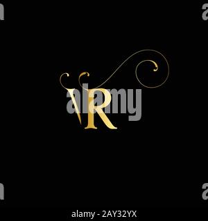 Logo VR Letter Design avec typographie moderne créative et couleur OR. Illustration de Vecteur