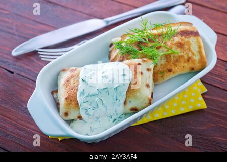 Crêpes à la crème sure Banque D'Images