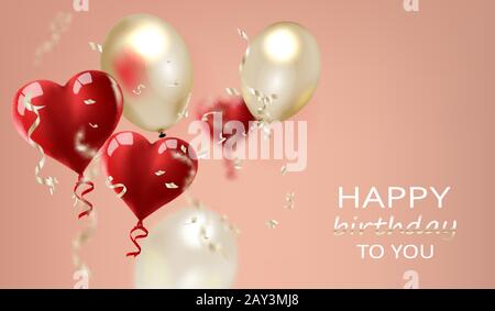 Carte d'anniversaire avec ballons et texte d'anniversaire. Illustration de Vecteur