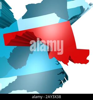 Carte du Maryland sur la carte bleue des États-Unis Banque D'Images