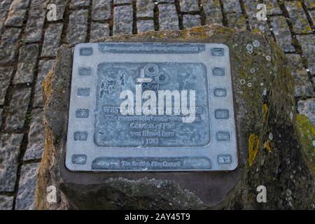 St ANDREWS, ÉCOSSE - 13/2/2020 - vue de la plaque commémorant le tournage des chars de la scène de la plage de feu par les sables occidentaux Banque D'Images