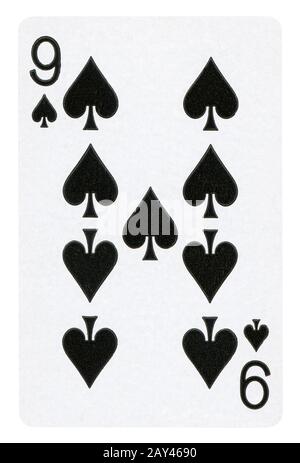 Neuf de pique Vintage playing card - isolated on white (chemin inclus) Banque D'Images