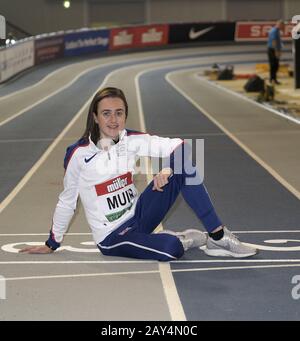 Glasgow, Royaume-Uni. 14 février 2020. Laura Muir (GBR), à une photocall pré-événement aujourd'hui. Laura Muir – GBR (1000 m – WR tentative) • cinq fois championne d’Europe et médaillée d’intérieur à double monde • Muir a terminé 5ème aux Championnats du monde de l’année dernière en 3:55.76, sa deuxième plus rapide jamais • Déjà titulaire de cinq records britanniques (1500 m à l’extérieur et 1000 m, 1500 m, 3 000 m et 5 000 m à l'intérieur), Muir va chercher à battre le record mondial de 1 000 m le samedi 15 février • le record est de 2:30.94 et est tenu par Maria Mutola ayant été fixé en 1999 – le meilleur de Muir sur la distance à l'intérieur se situe à 2:31.93 Banque D'Images