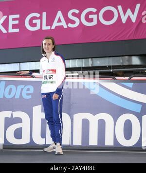 Glasgow, Royaume-Uni. 14 février 2020. Laura Muir (GBR), à une photocall pré-événement aujourd'hui. Laura Muir – GBR (1000 m – WR tentative) • cinq fois championne d’Europe et médaillée d’intérieur à double monde • Muir a terminé 5ème aux Championnats du monde de l’année dernière en 3:55.76, sa deuxième plus rapide jamais • Déjà titulaire de cinq records britanniques (1500 m à l’extérieur et 1000 m, 1500 m, 3 000 m et 5 000 m à l'intérieur), Muir va chercher à battre le record mondial de 1 000 m le samedi 15 février • le record est de 2:30.94 et est tenu par Maria Mutola ayant été fixé en 1999 – le meilleur de Muir sur la distance à l'intérieur se situe à 2:31.93 Banque D'Images