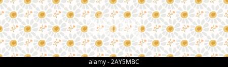 Camomille Lawn Daisy Wildflower Motif Bannière Arrière-Plan. Bordure Sans Couture En Fleur De Margerite Naïve. Feuilles Délicates Tracées À La Main Wie Ttextile Illustration de Vecteur