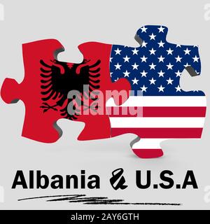 USA et l'Albanie drapeaux dans puzzle Banque D'Images