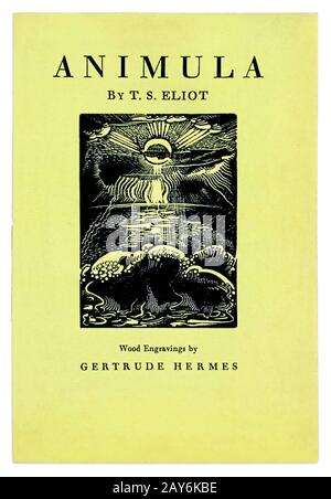 Animula de T. S. Eliot (1888-1965) avec des boisés de Getrude Hermes (1901-1983). Photographie de la brochure originale rare de 1929 publiée par Faber & Faber, Londres Banque D'Images