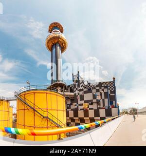 19 juillet 2019, Vienne, Autriche: Célèbre bâtiment d'architecture Hundertwasser Spittelau usine d'incinération des déchets