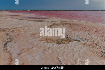 L'eau de rose les salines à Walvis Bay, Namibie Banque D'Images