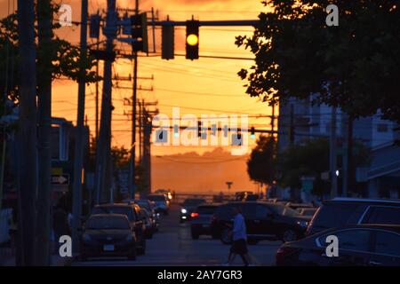 Coucher de soleil dans Ocean City, Maryland Banque D'Images